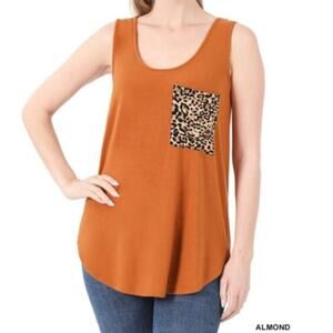 Medium Zenana Leopard Print Pocket Tank Top in Almond Orange
